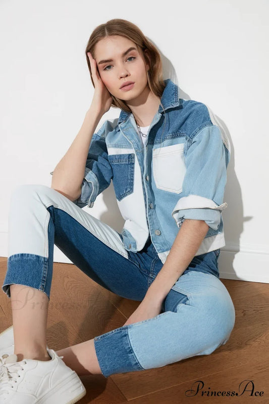 Block Denim Winter Warm Coat