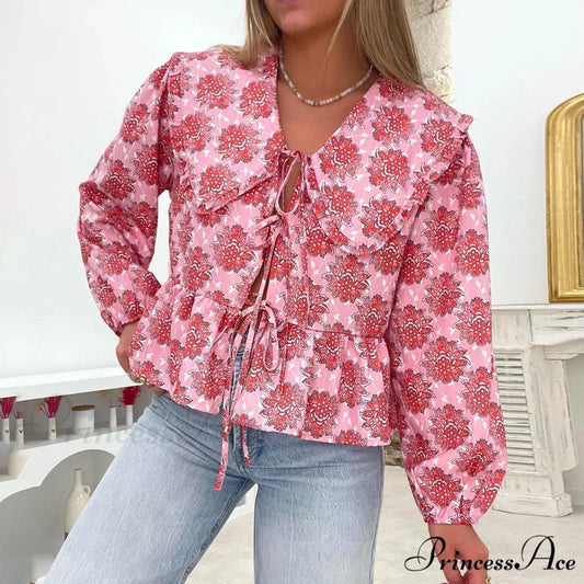 Blooming Babydoll Frilled Blouse Pink / S blouse-250223