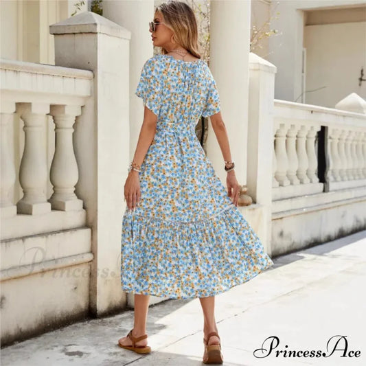 Blooming Frills Cinched Midi Blooming Dress oldfloraldress-250126