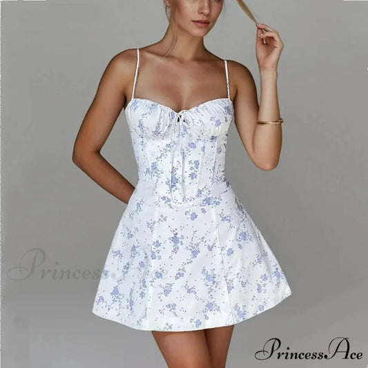 Blossom Gathered Bow Back Trim Waist Mini Dress as picture / S minidress-250223