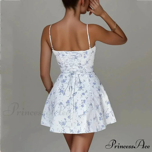 Blossom Gathered Bow Back Trim Waist Mini Dress minidress-250223