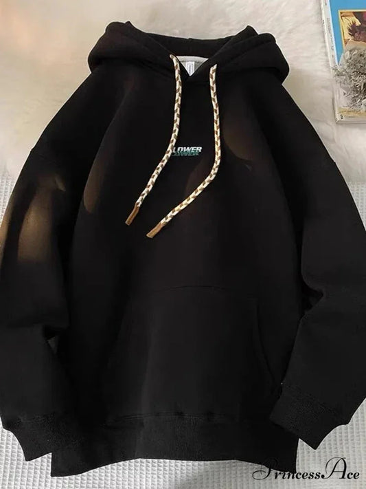 BLOSSOM Letter Print Y2K Fleece Hoodie Black / M(40-45KG) hoodies-241228