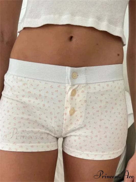Blossom Patterned Button Sleep Short white1 / S short-250223