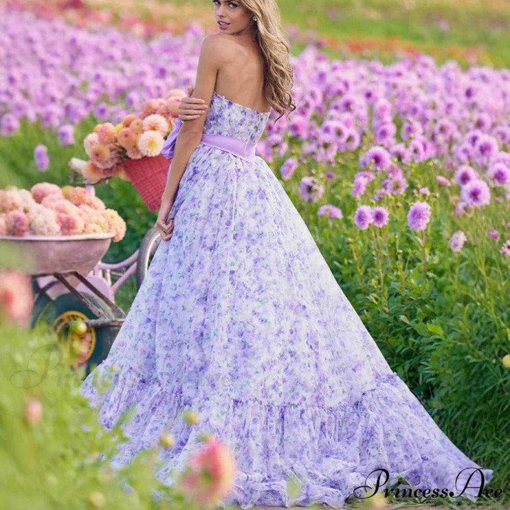 Blossoming Frilled V-Neck Tall Hem Prom Gown promdress-250223