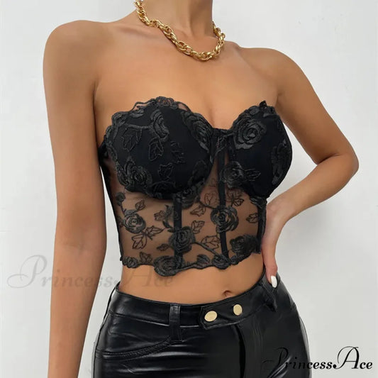 Blossoming Open-Back Bandeau Seductive Midriff Top Black / S croptop-250126