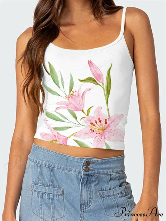 Blossoming Open-Back Thin Strap Vintage Crop Top WHITE2 / S croptop-250126