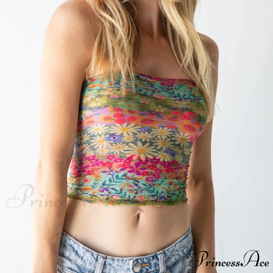 Blossoming Sleeveless Bandeau Crop Top Multi Color2 / S croptop-250223