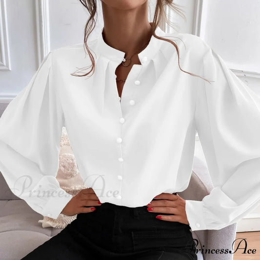 Blouse Button Bishop Up with Arm Detail White / S