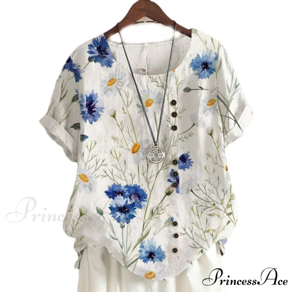Blouse Casual for Fashion Loose Patterned Short-sleeved Retro Blouse Summer