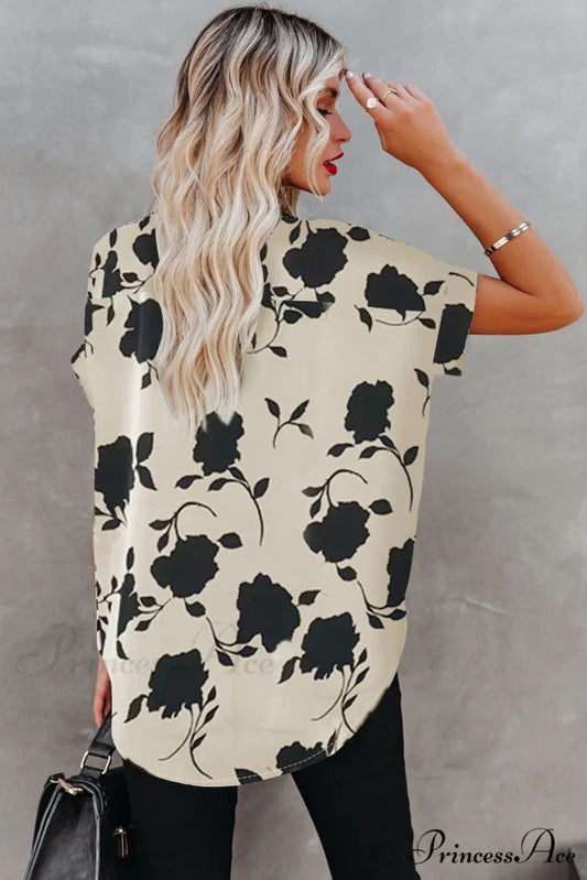 Blouse Flowered Brief in Arm Patterned Apricot