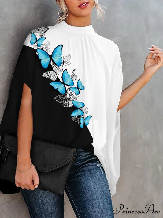 Blouse Loose Blouse Top Femme Arm Casual Design Women Warm-Season Fashion Brief Elegant splicing / S