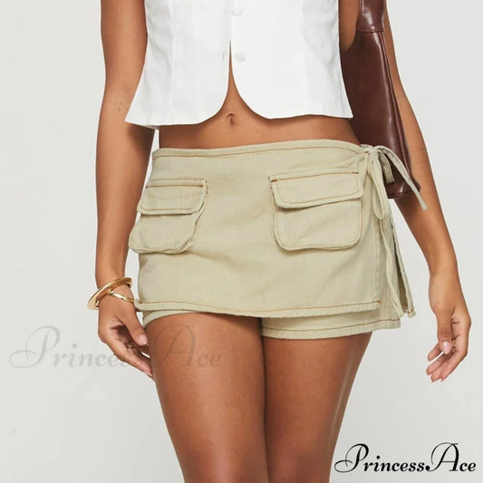 Blue Bow Tie Patchwork Skirt Khaki / S skirts-250223