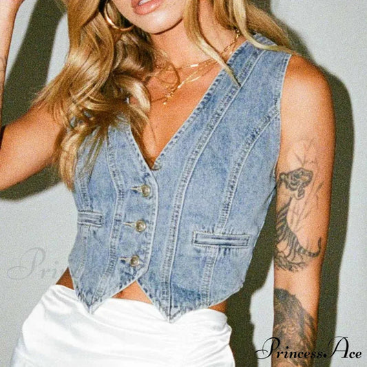 Blue Button Stylish Crop Top croptop-250223