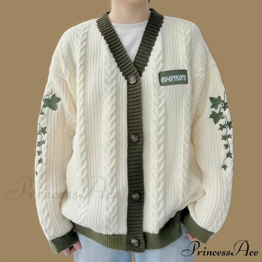 Blue Carp V-neck Decorated Cardigan Green / S cardigans-241228
