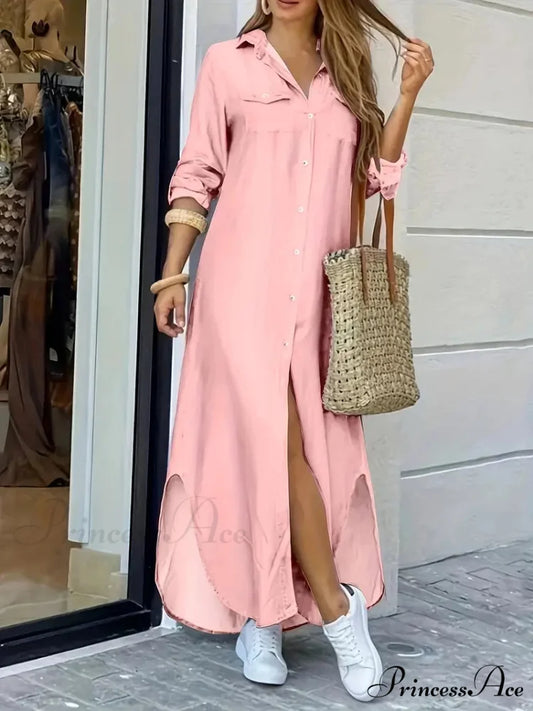 Blue Hem Arc Button Front Shirt Dress S / Navy