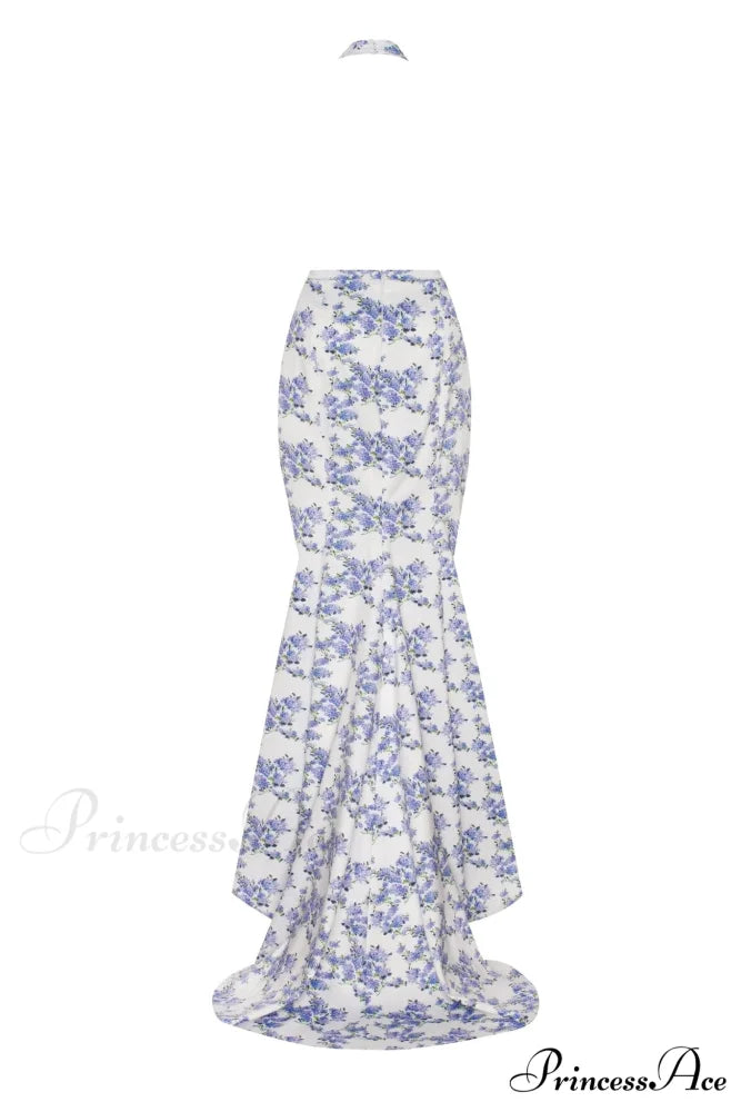 Blue Hydrangea Mock Charming Neck Sleeveless Evening Dress
