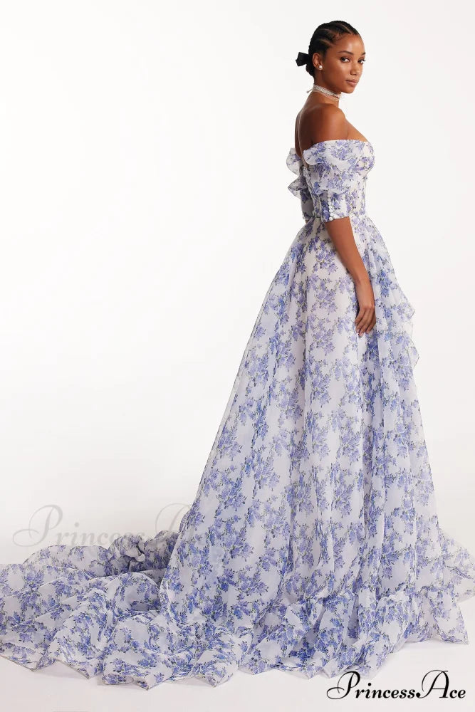 Blue Hydrangea Stylish Maxi Princess Dress