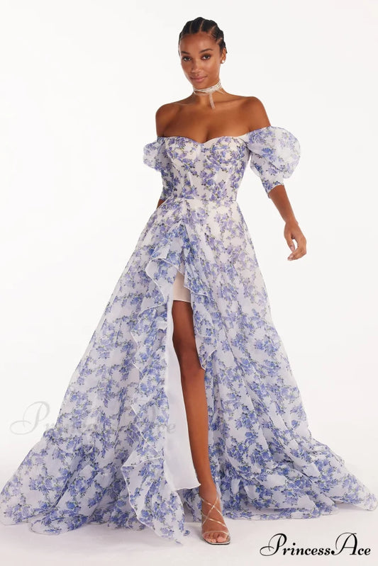Blue Hydrangea Stylish Maxi Princess Dress