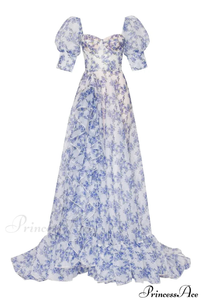 Blue Hydrangea Stylish Maxi Princess Dress XXS / Blue Hydrangea