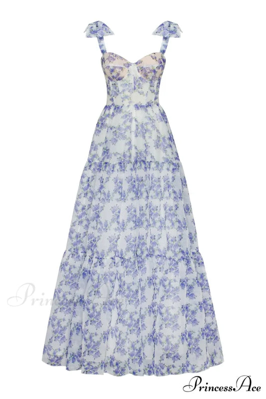 Blue Hydrangea Tender Charming Tie-Strap Maxi Dress XXS / Blue Hydrangea