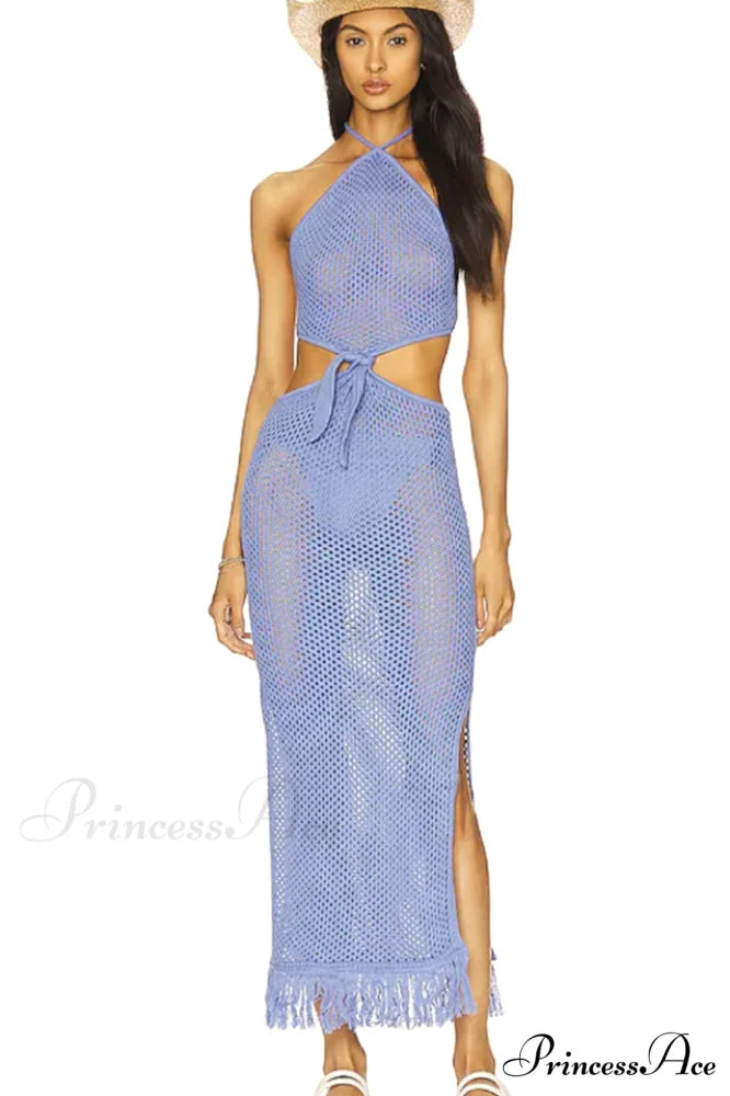 Blue Jean Crochet Charming Fringe Maxi Dress