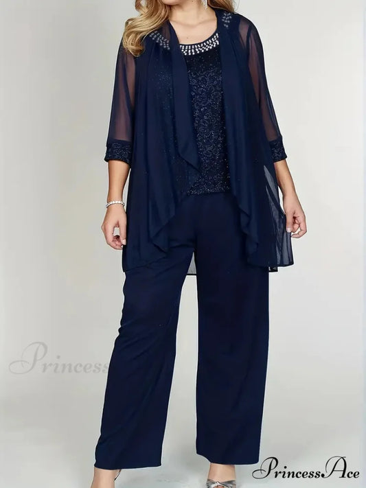 Blue Sequins Cardigan & Pants Set