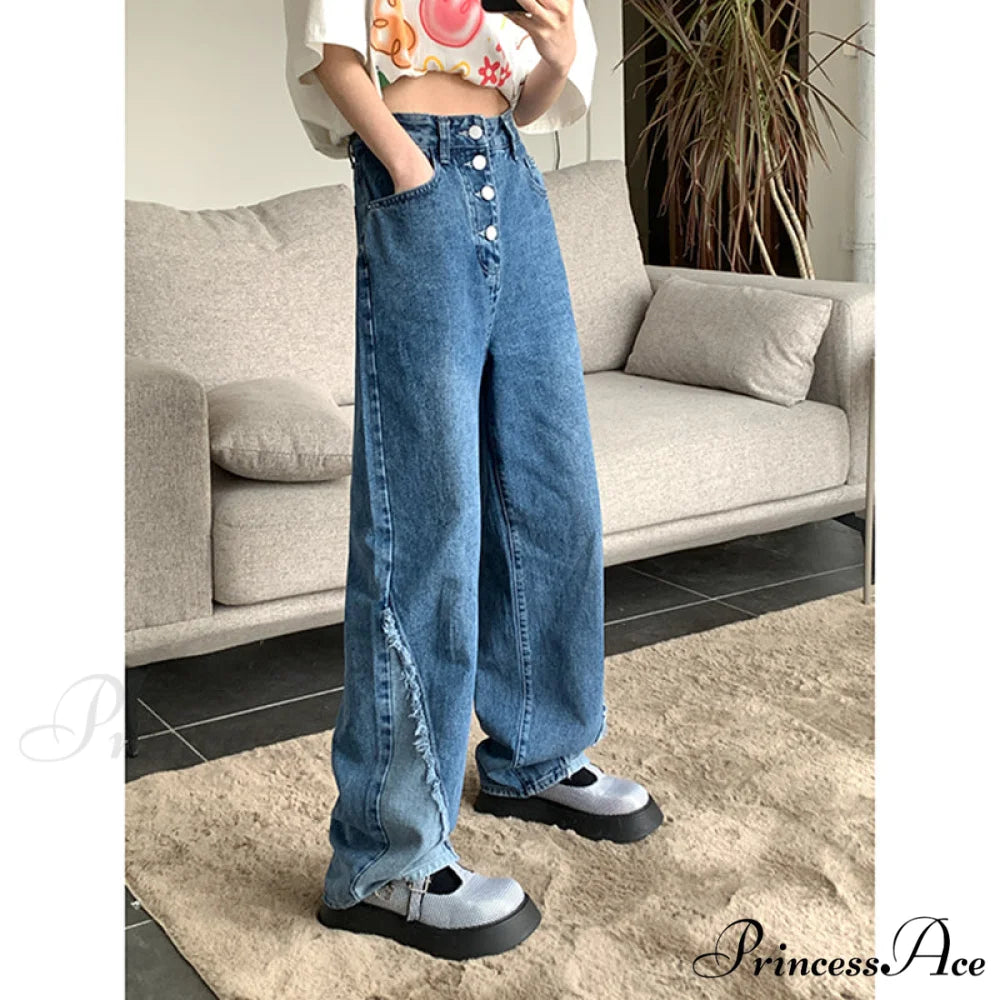Blue Vintage High Waist Baggy Jeans Blue / S