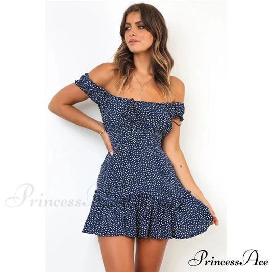 Bohemian Off-The-Shoulder Flowery Chiffon Seaside Dress Blue / S floraldress-250126