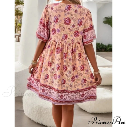 Bohemian Seaside Flower Pattern Short Flower Dress oldfloraldress-250126