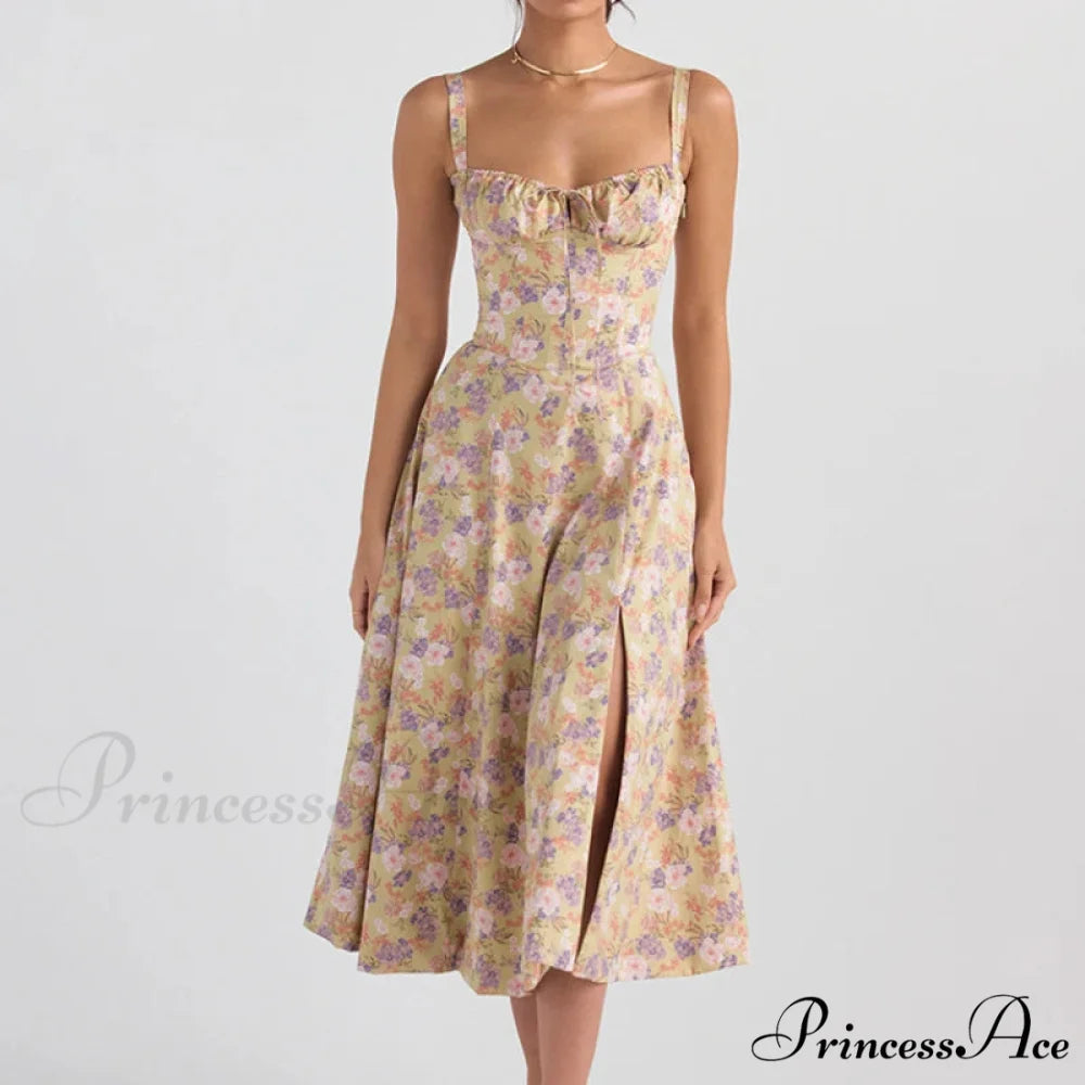 Bohemian Spaghetti Straps Knot Front Floral Dress Lavender / S
