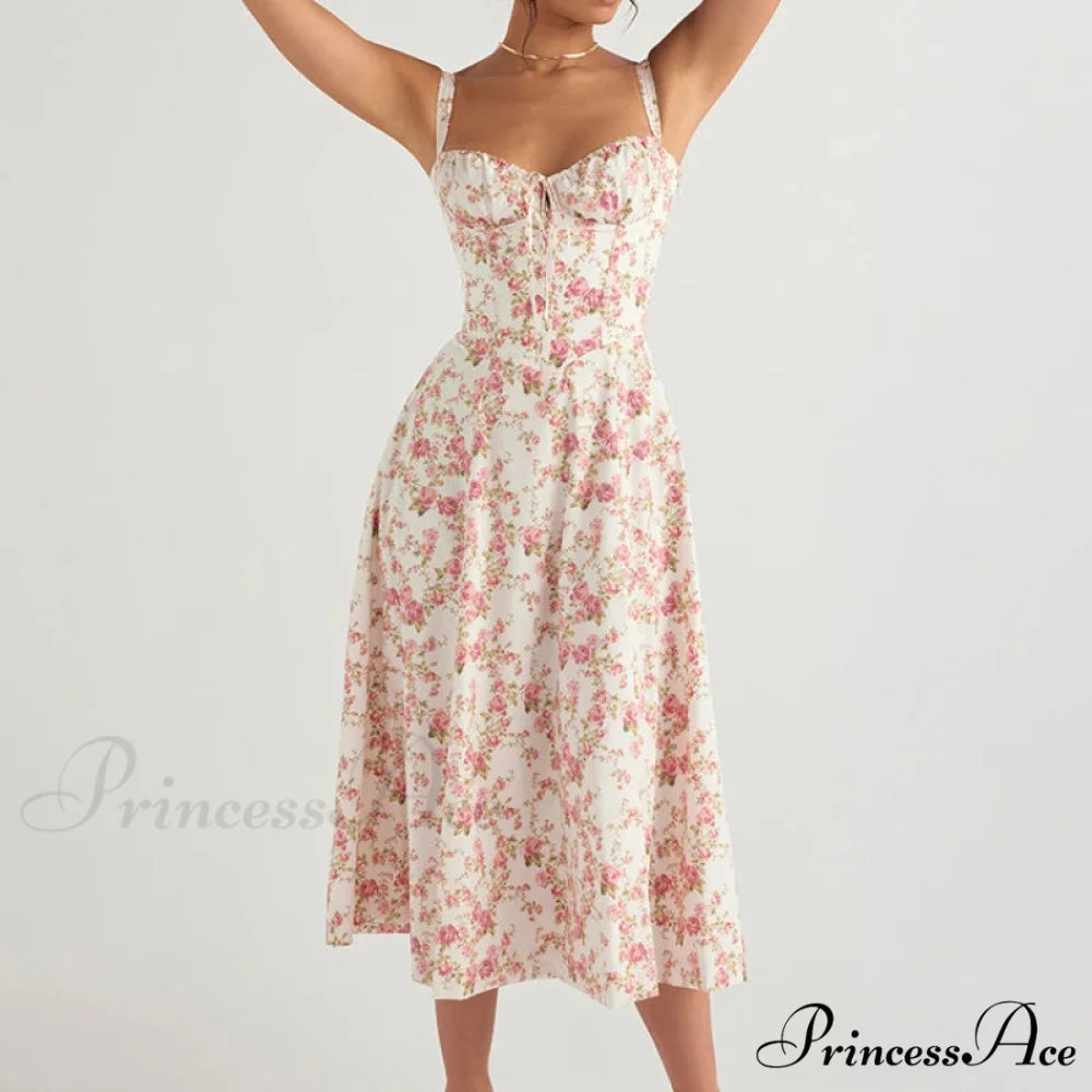 Bohemian Spaghetti Straps Knot Front Floral Dress Red Floral / S