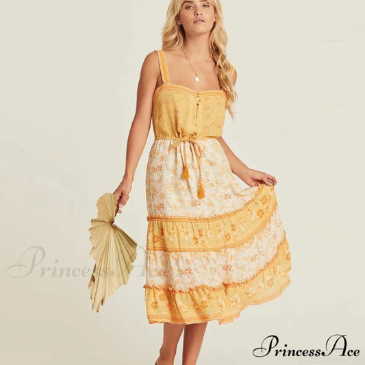 Bohemian Sundress Seductive Sleeveless Strap Rayon Floral Beach Dress bohodress-250126