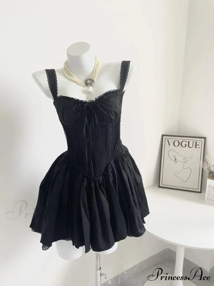 Boho Inspired Corset Mini Dress Sexy Straps Summer Dresses Christmas Party Dress Black / S