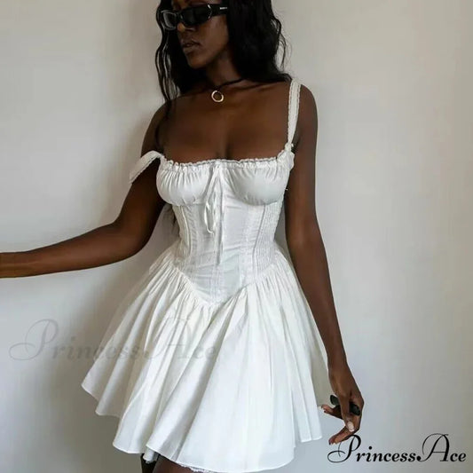 Boho Inspired Corset Mini Dress Sexy Straps Summer Dresses Christmas Party Dress Creamy-white / S