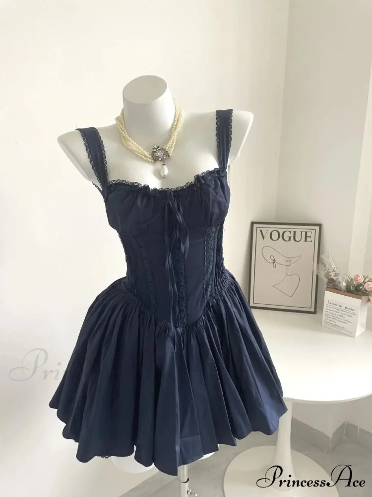 Boho Inspired Corset Mini Dress Sexy Straps Summer Dresses Christmas Party Dress Navy / S