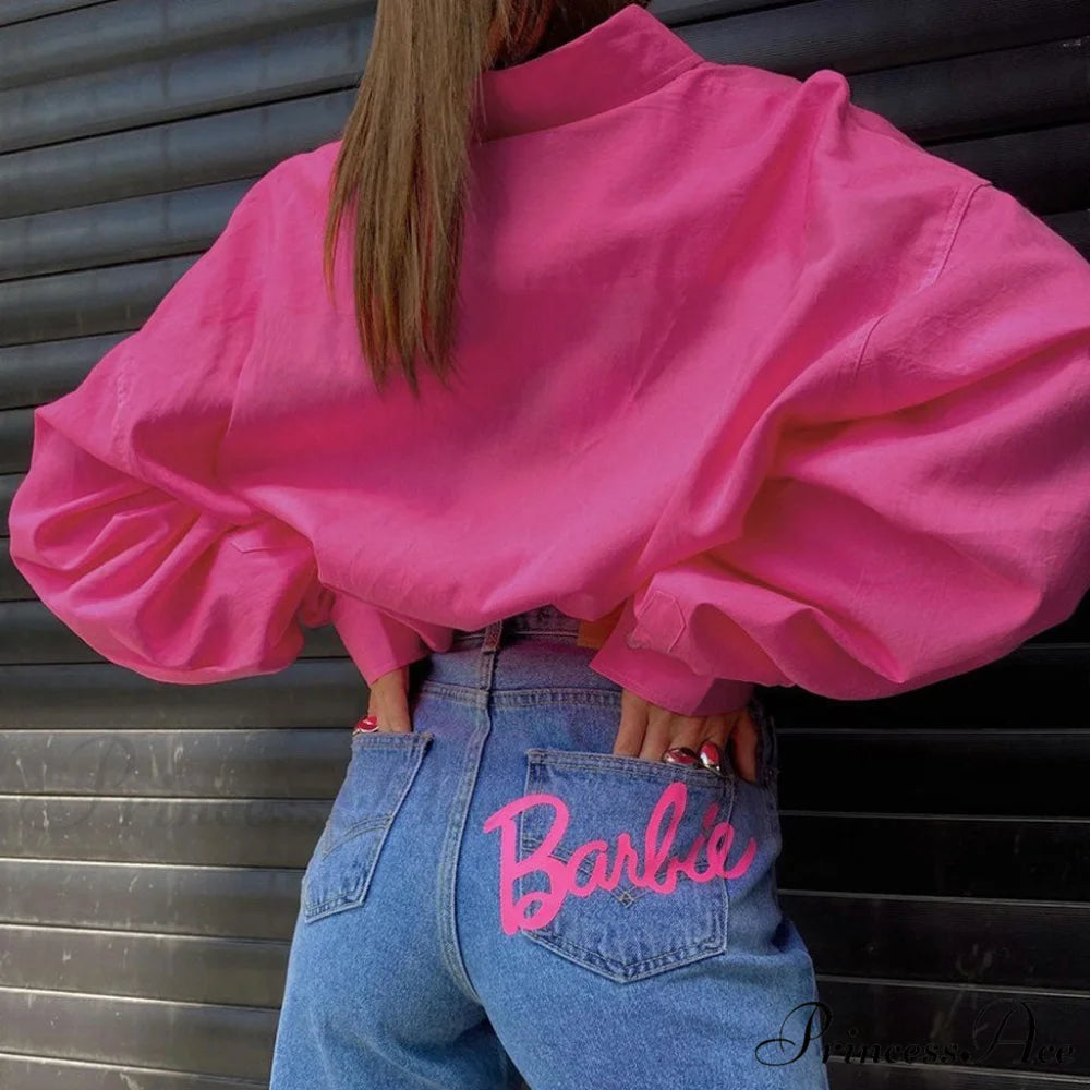 Bold Letter Chain Open Front Long Sophisticated Sleeve Ribbed Crop Cardigan - Red L / Hot Pink