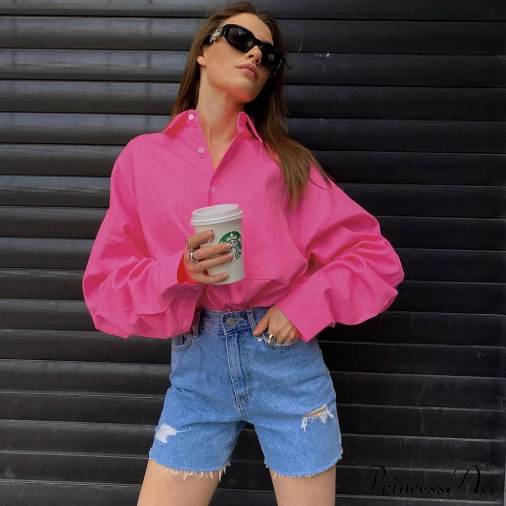 Bold Letter Chain Open Front Long Sophisticated Sleeve Ribbed Crop Cardigan - Red M / Hot Pink
