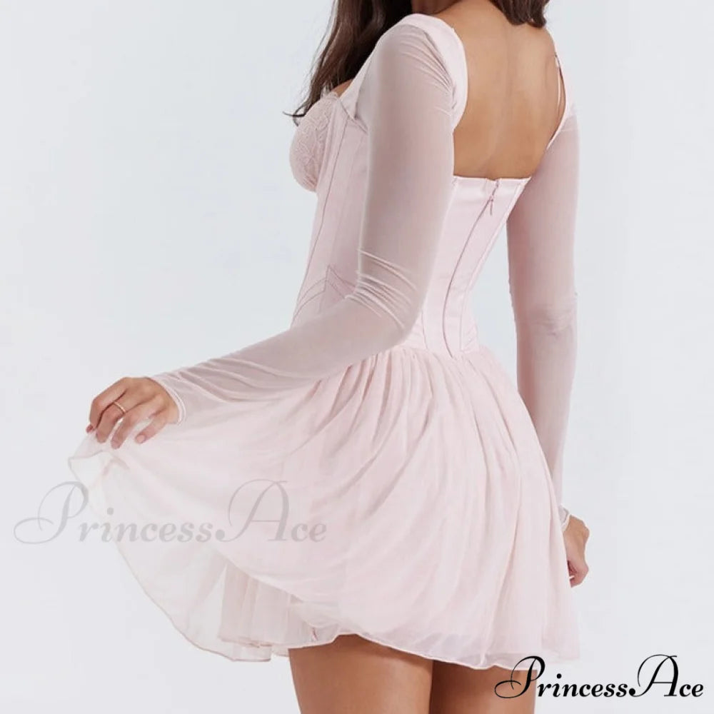 Bombshell Long Sleeve Bustier Graceful Corset Frill Mini Dress