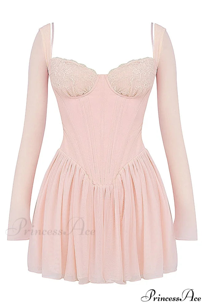 Bombshell Long Sleeve Bustier Graceful Corset Frill Mini Dress