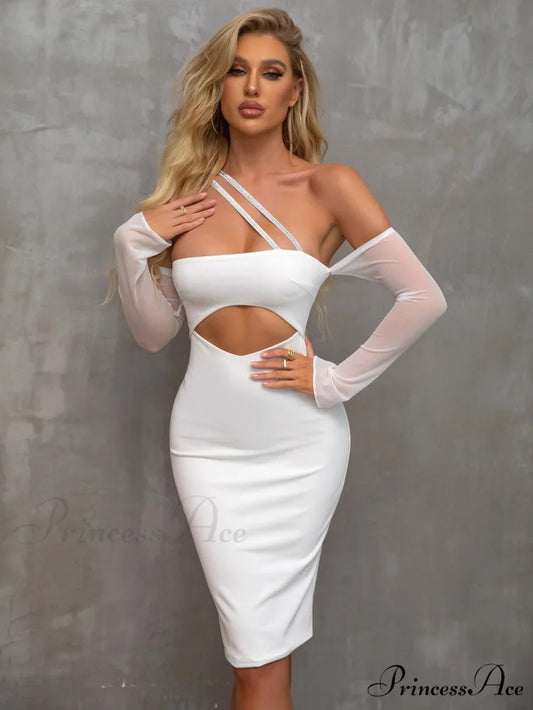 Boning Solid Halter Trendy Tie Satin Dress White / XS