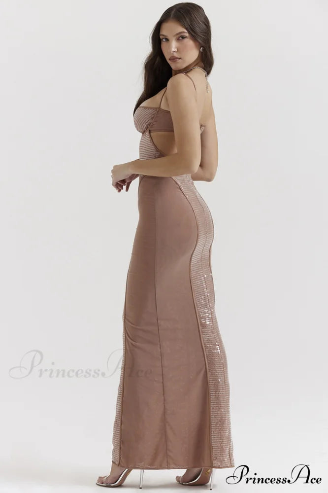 Bonita Brown Stylish Sequined Maxi Dress