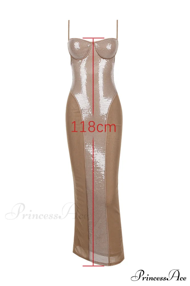 Bonita Brown Stylish Sequined Maxi Dress