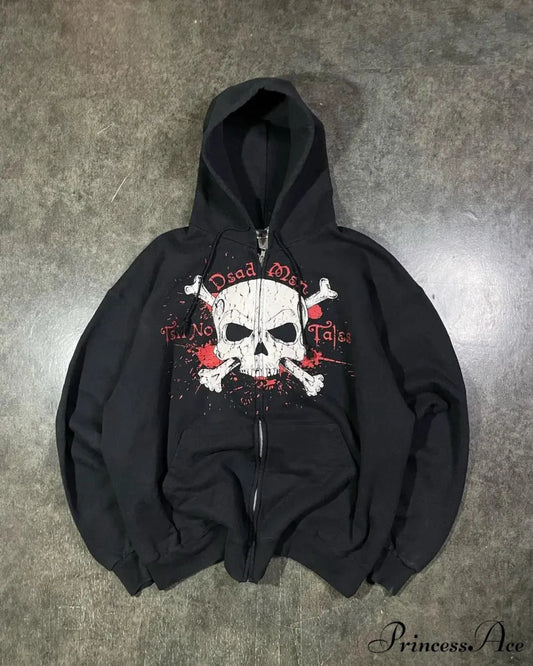 Bony Printed Zipper Hoodie black 1 / M hoodies-241228