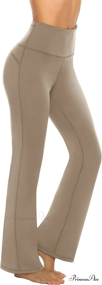 Bootcut High Waist Workout Bootleg Yoga Pants Khaki / Large