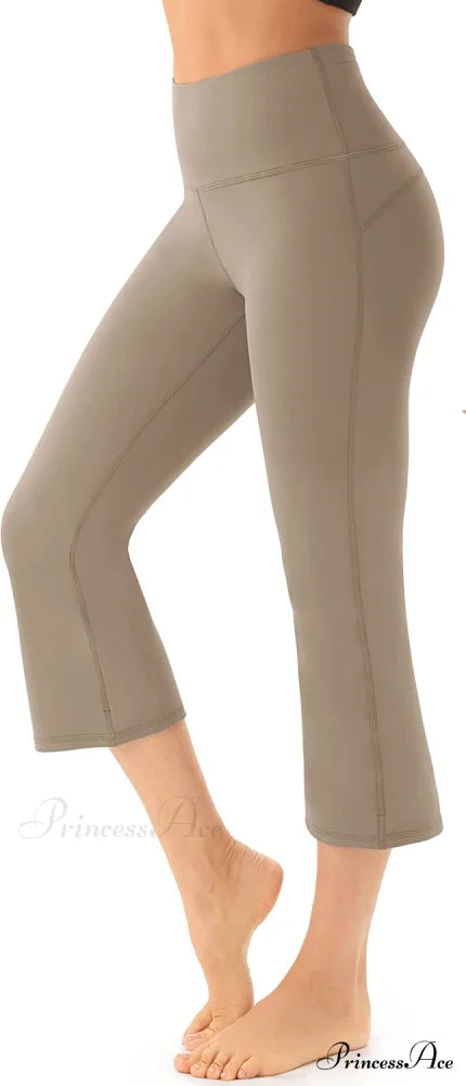 Bootcut High Waist Workout Bootleg Yoga Pants Z Capris Khaki / Large