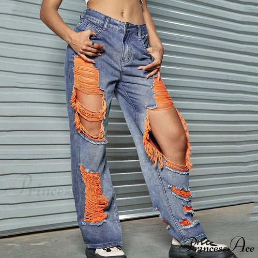 Booty Lifting Straight Leg Streetwear Jeans Blue / XS