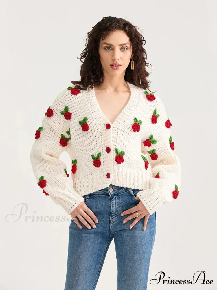 Botanical Button Closure Knit Cardigan cardigans-241228