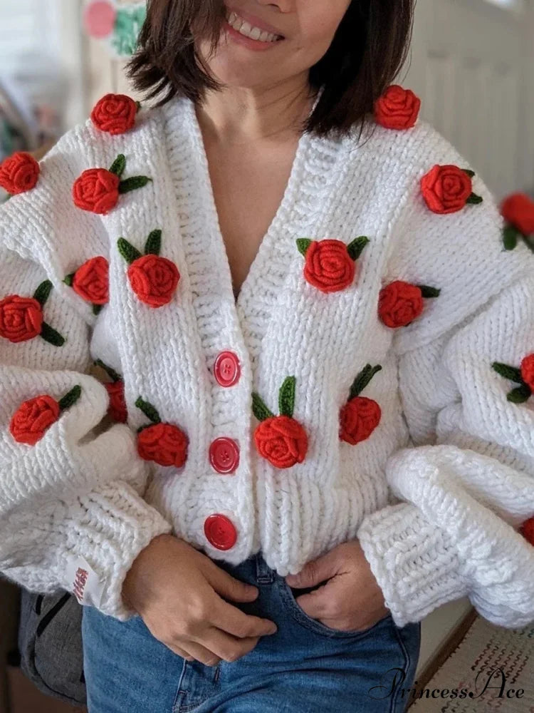 Botanical Button Closure Knit Cardigan cardigans-241228
