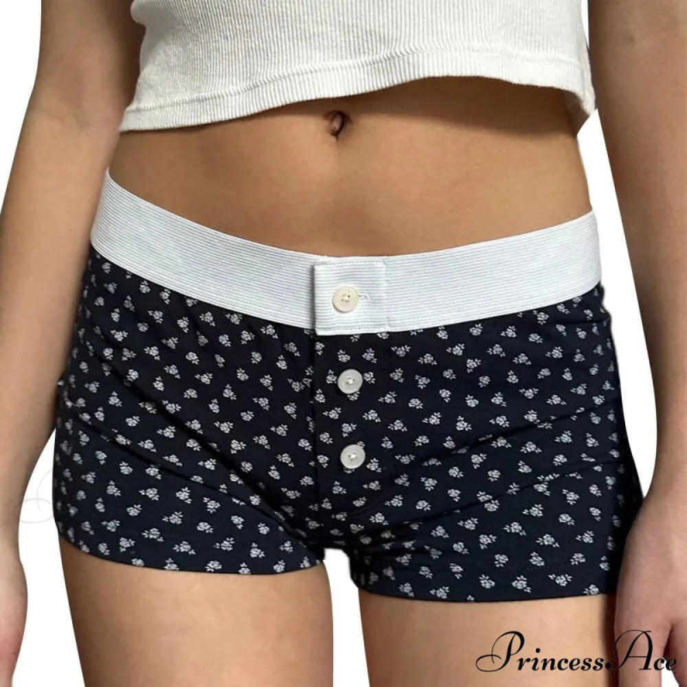 Botanical Button Elastic Lounge Short black / S short-250223