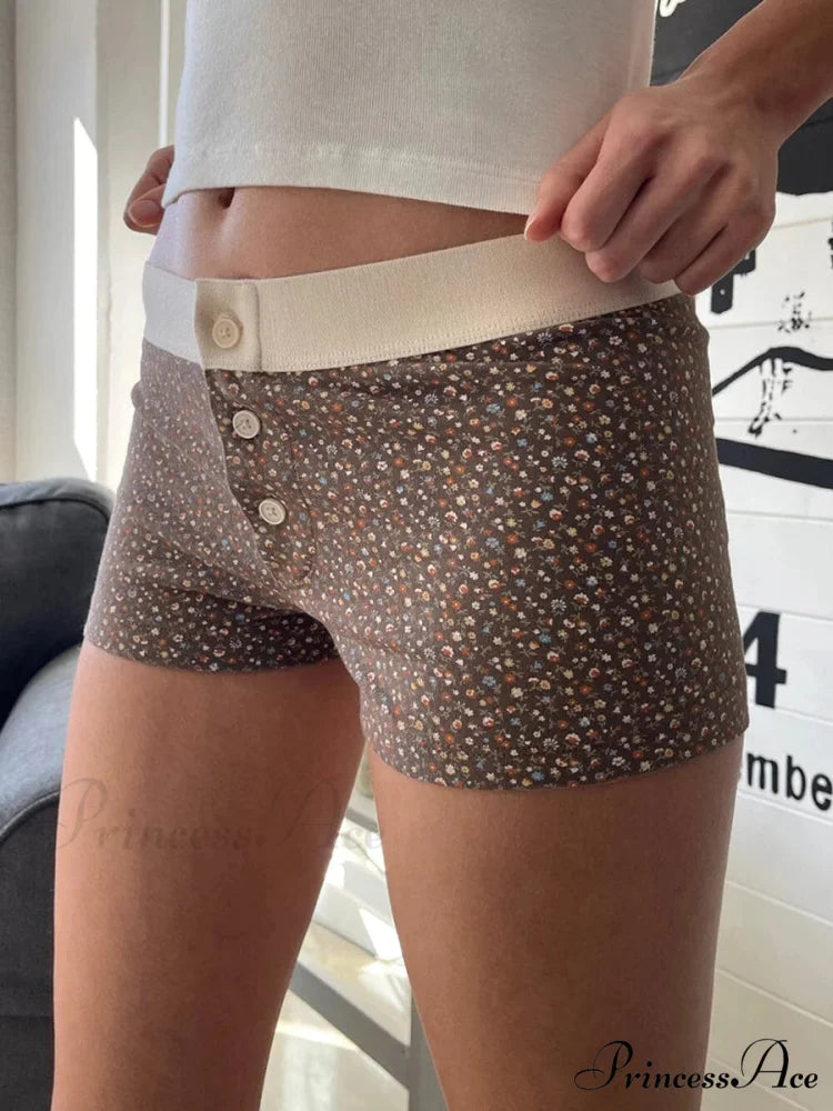 Botanical Button Stretchy Waist Short short-250223